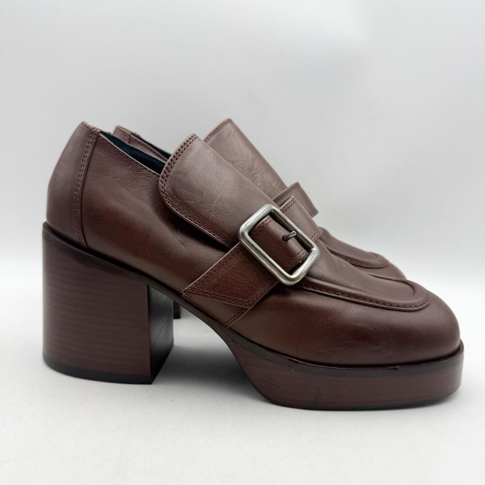 RE/DONE Womens Big Buckle Loafers EU 40 US 10 Dark Red Leather Heels EUC